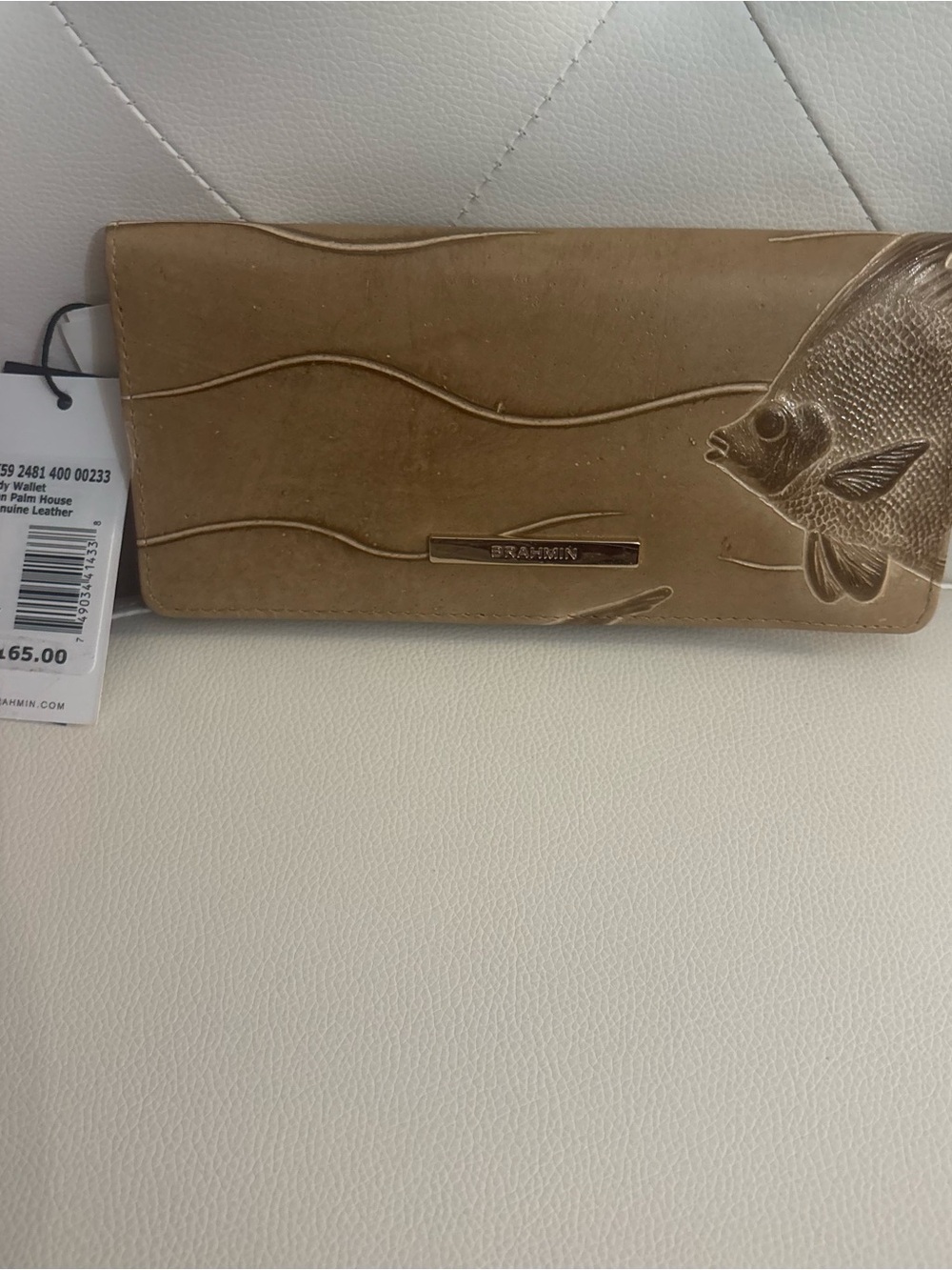 Brahmin Palmhouse Collection Gabrielle Tan Leather Angel Fish Embossed Wallet